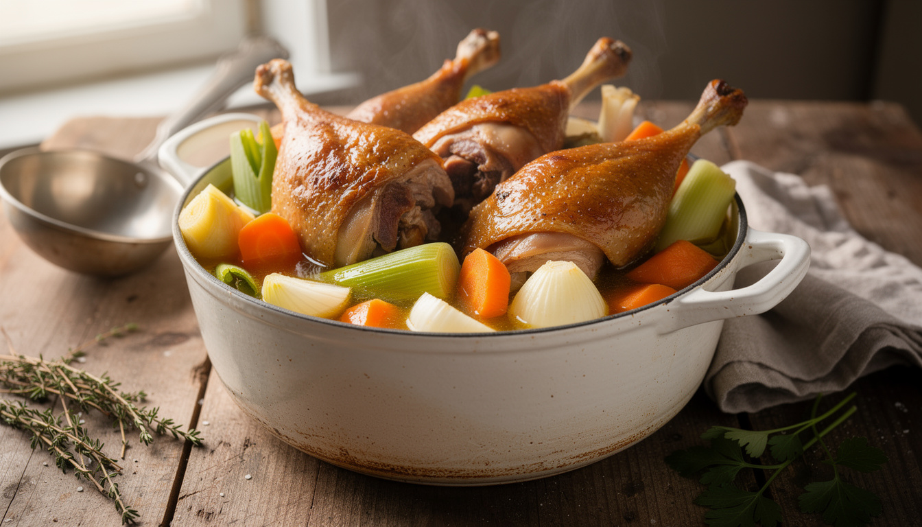 Cuisses de canard en pot au feu : recette traditionnelle et astuces pour réussir découvrez notre recette traditionnelle de cuisses de canard en pot-au-feu, accompagnée d'astuces incontournables pour réussir ce plat savoureux et réconfortant.